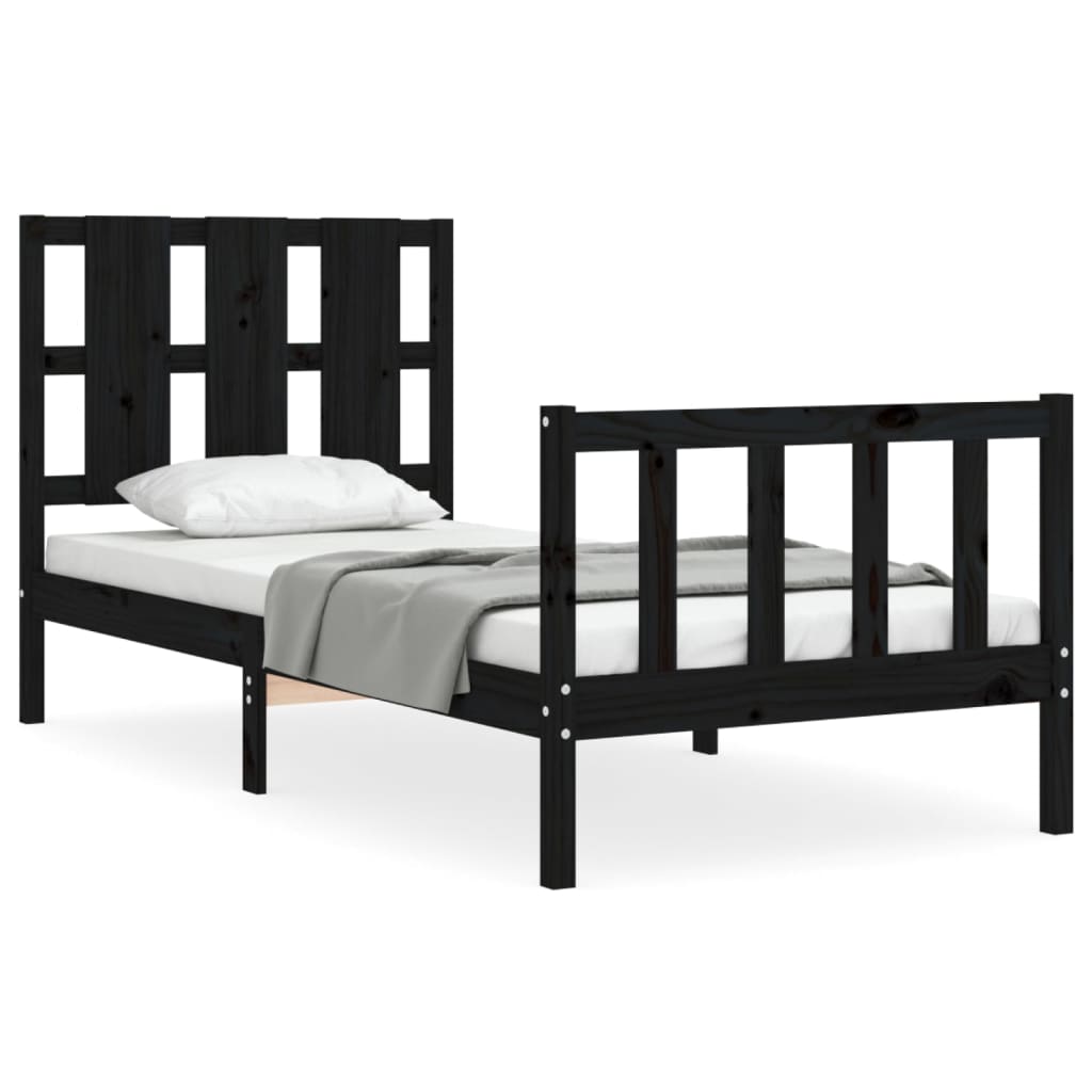 Cadre de lit sans matelas noir bois de pin massif - XIOS