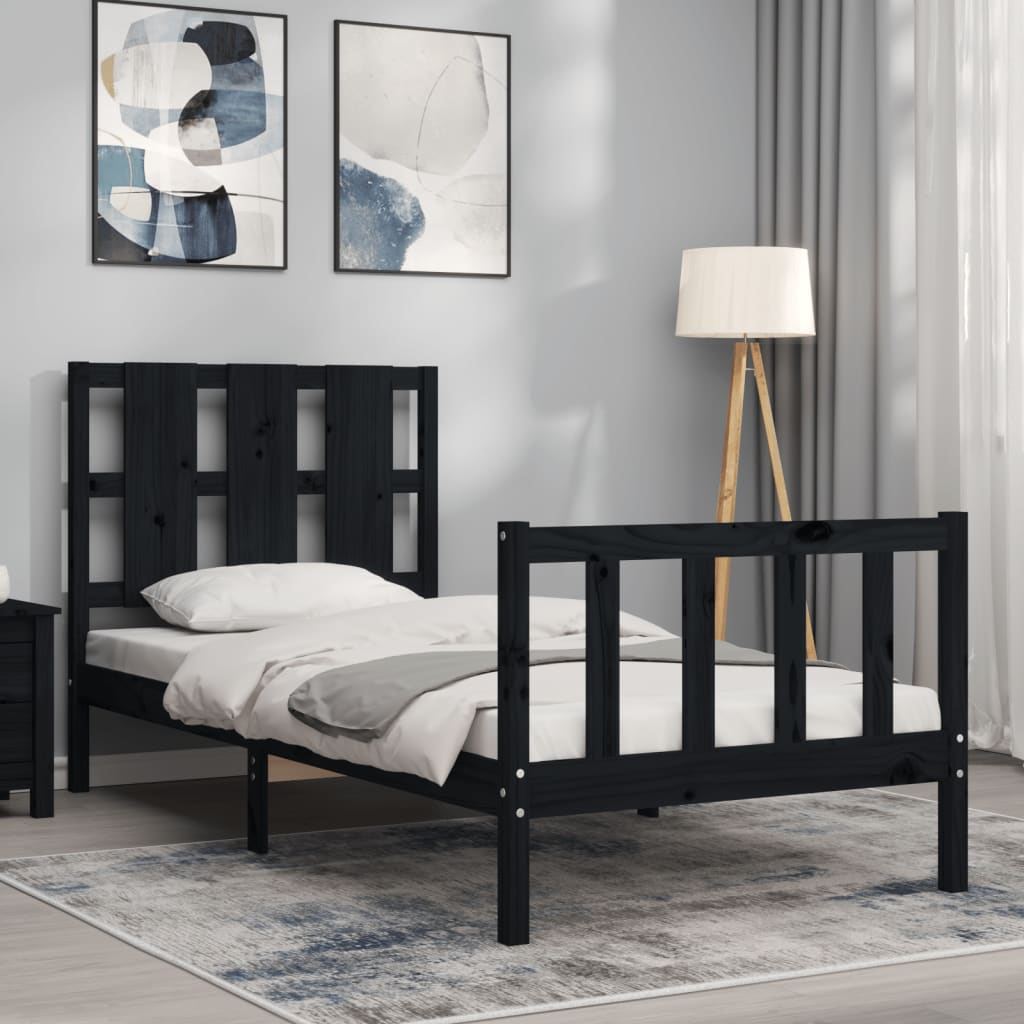 Cadre de lit sans matelas noir bois de pin massif - XIOS