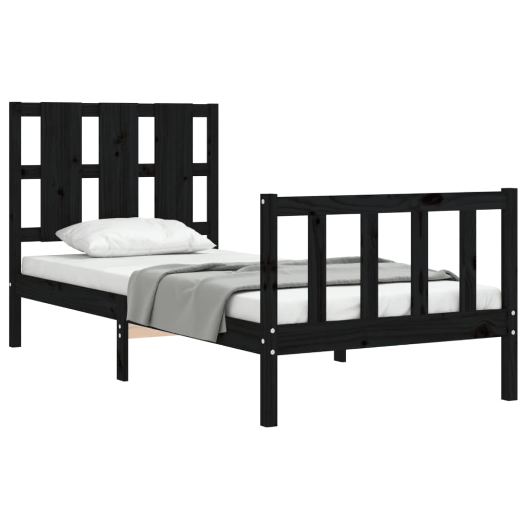 Cadre de lit sans matelas noir bois de pin massif - XIOS