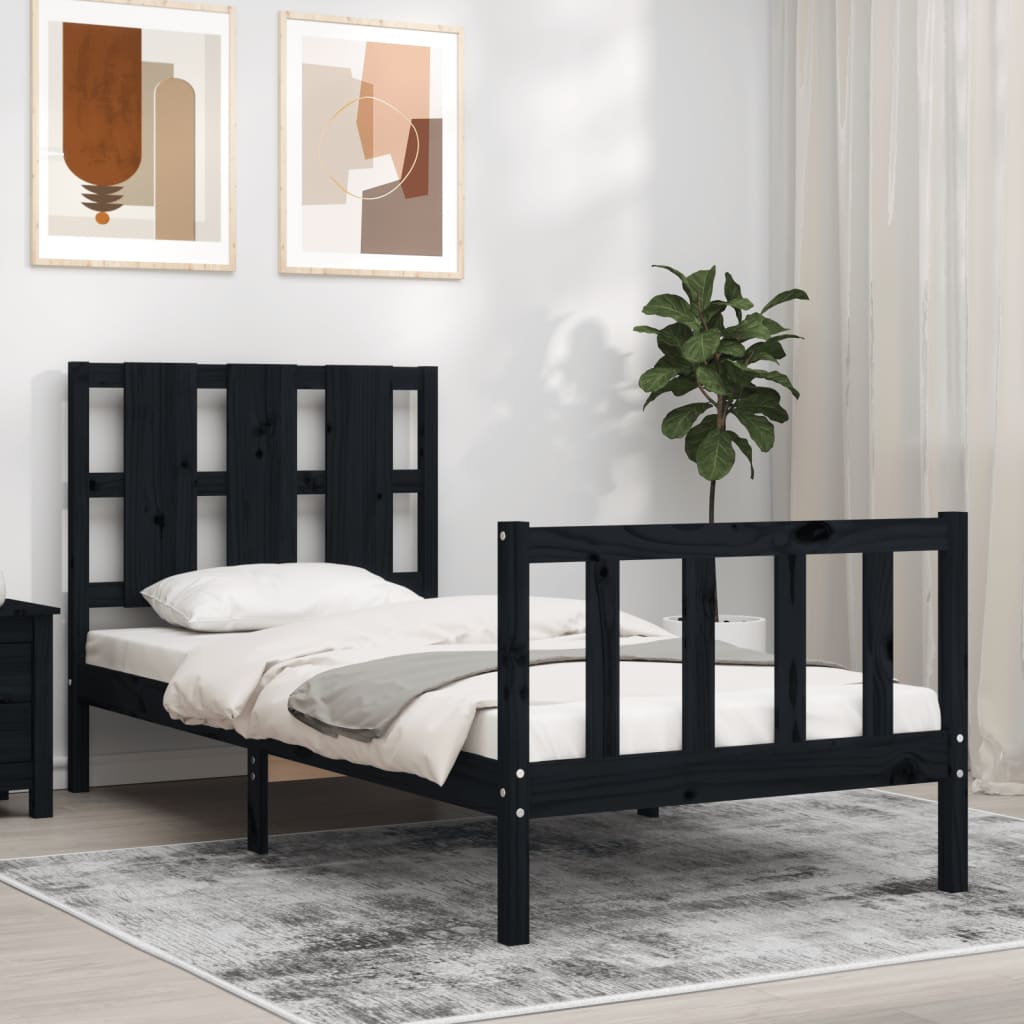 Cadre de lit sans matelas noir bois de pin massif - XIOS