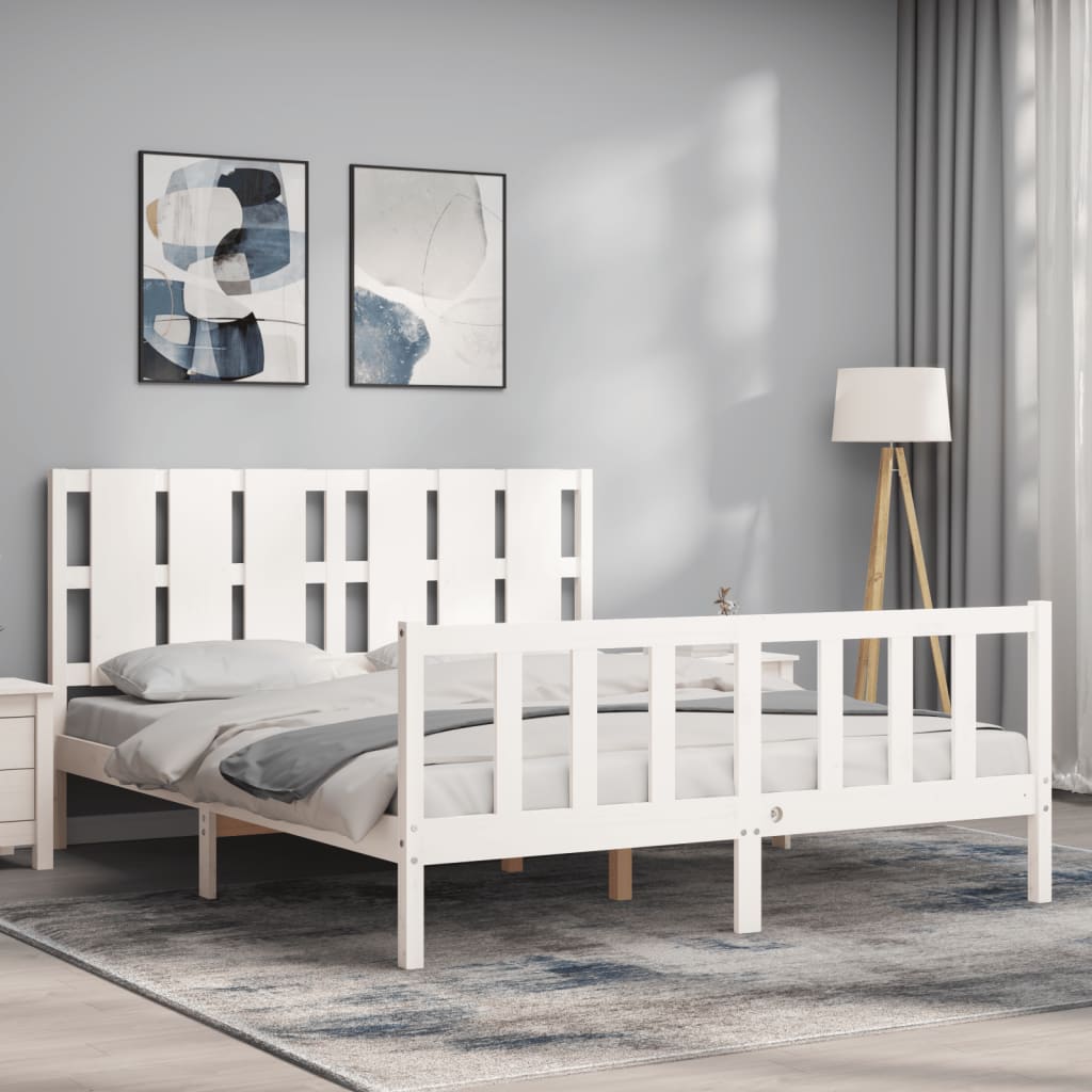 Cadre de lit sans matelas blanc bois de pin massif - XIOS