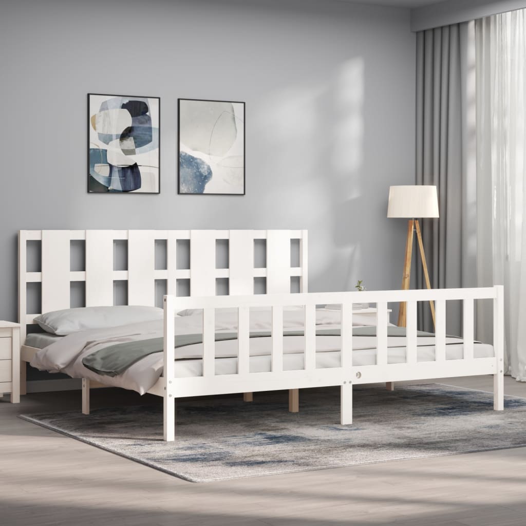 Cadre de lit sans matelas blanc bois de pin massif - XIOS
