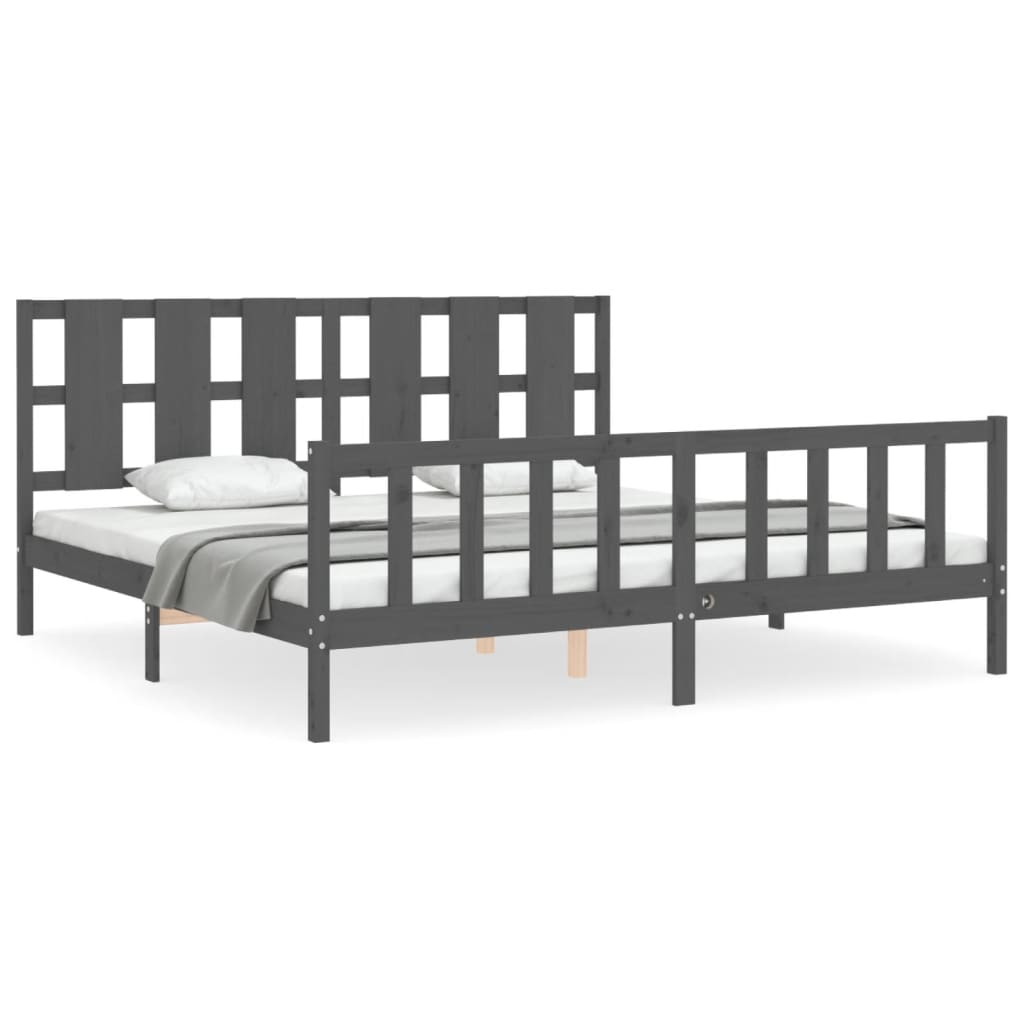 Cadre de lit sans matelas gris 200x200 cm bois massif de pin - XIOS