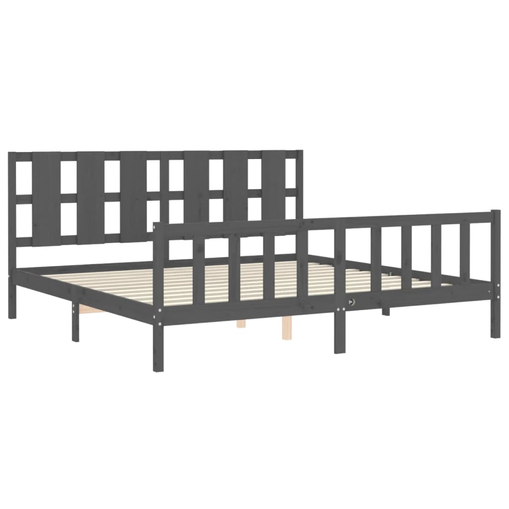 Cadre de lit sans matelas gris 200x200 cm bois massif de pin - XIOS