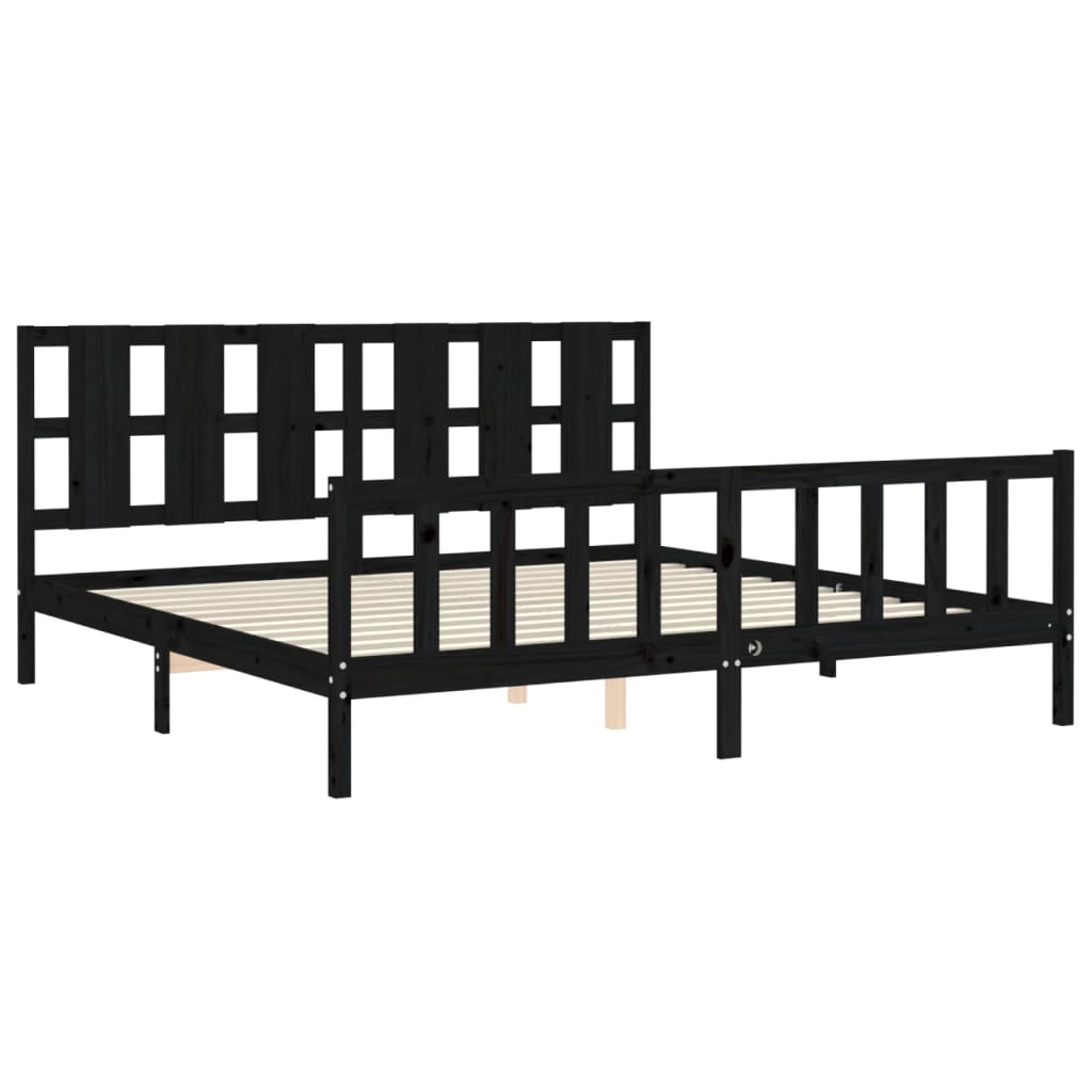 Cadre de lit sans matelas noir 200x200 cm bois massif de pin - XIOS