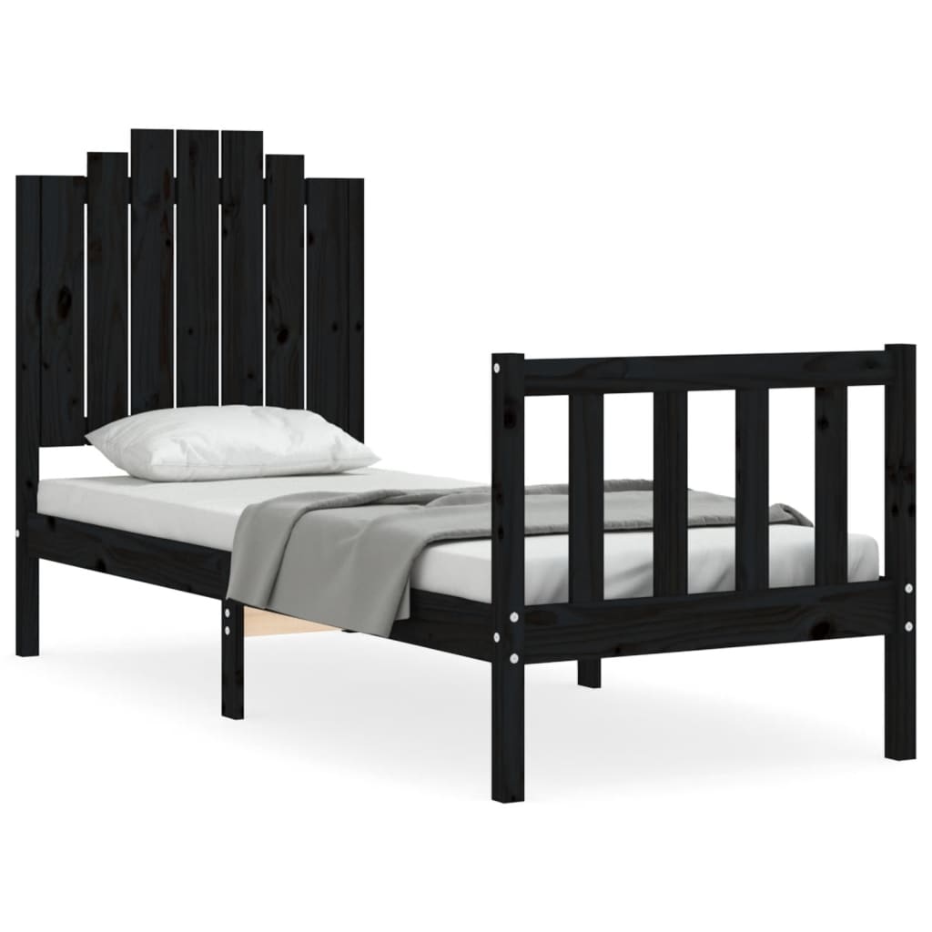 Cadre de lit sans matelas noir bois de pin massif - XIOS