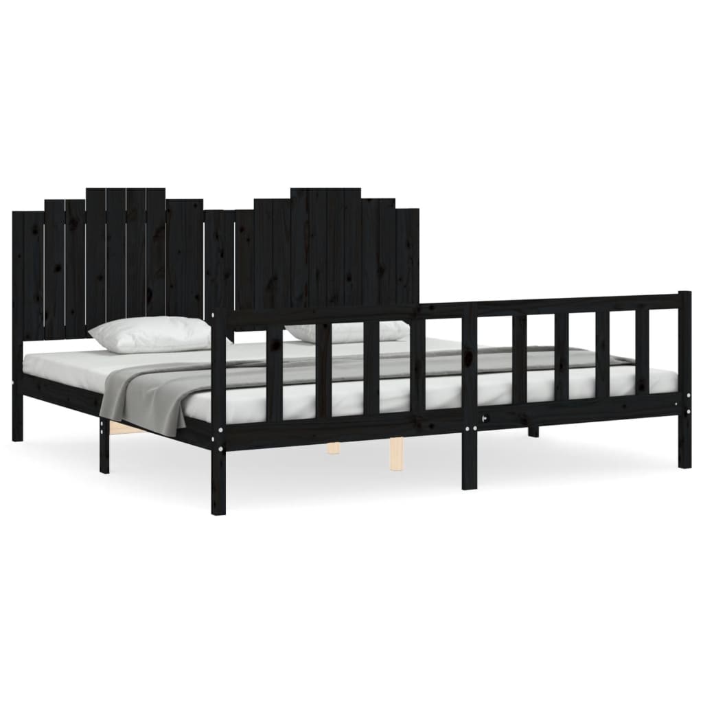 Cadre de lit sans matelas noir 200x200 cm bois massif de pin - XIOS