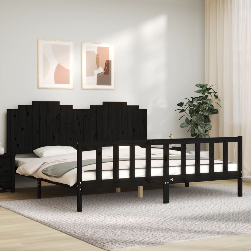 Cadre de lit sans matelas noir 200x200 cm bois massif de pin - XIOS