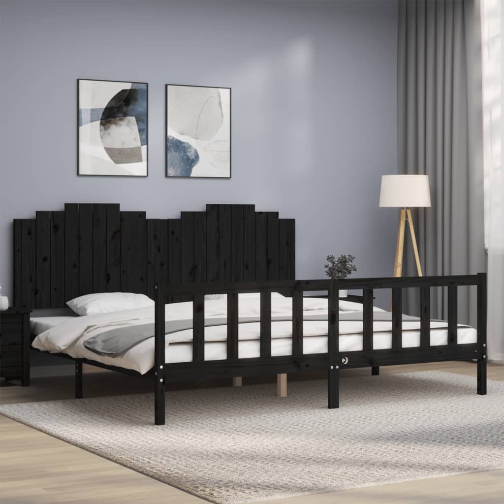 Cadre de lit sans matelas noir 200x200 cm bois massif de pin - XIOS