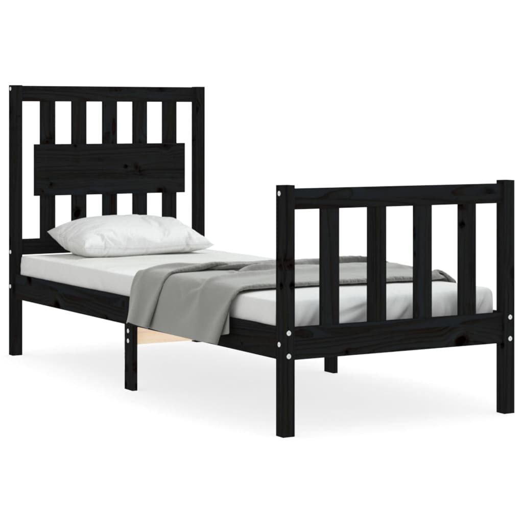 Cadre de lit sans matelas noir bois de pin massif - XIOS