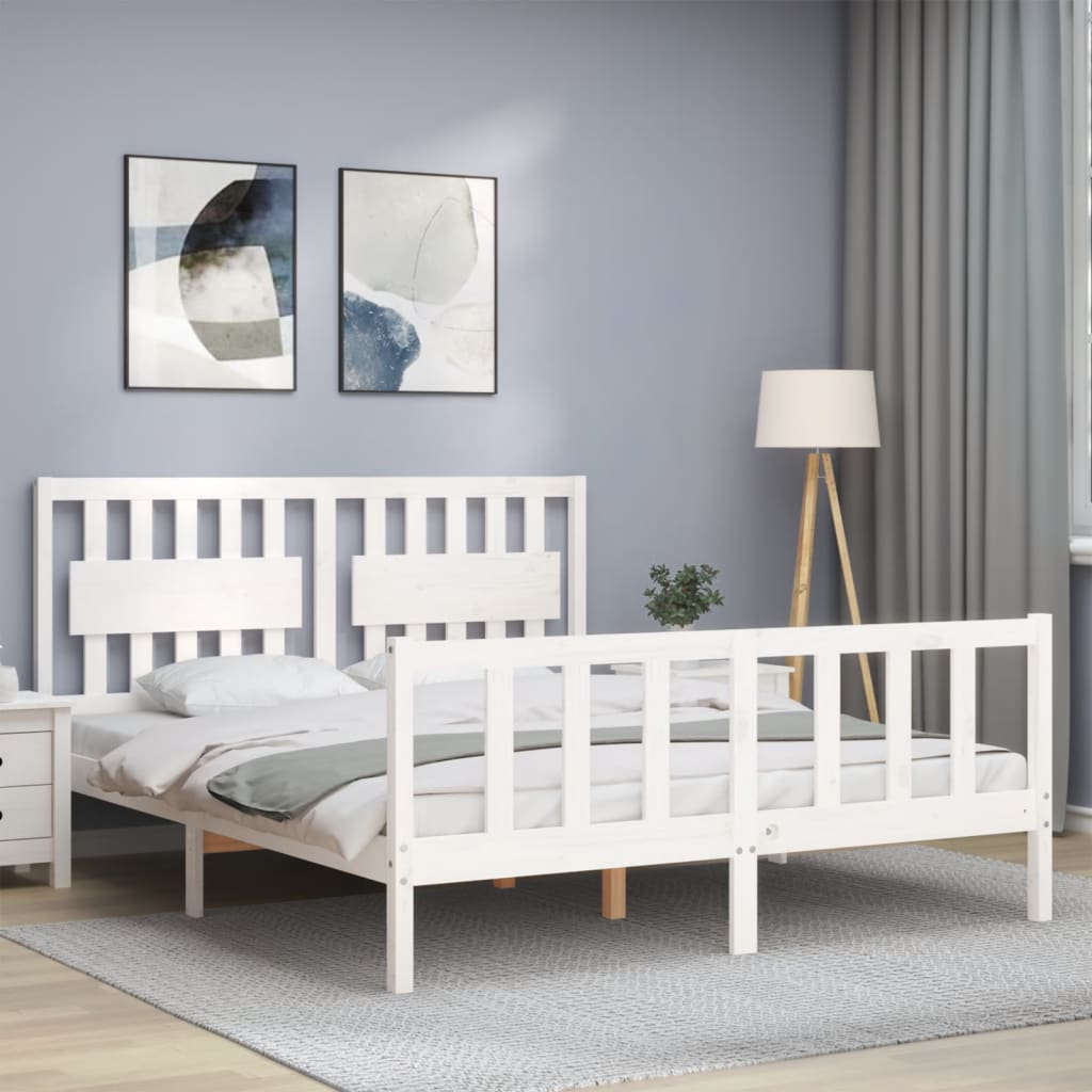 Cadre de lit sans matelas blanc bois de pin massif - XIOS