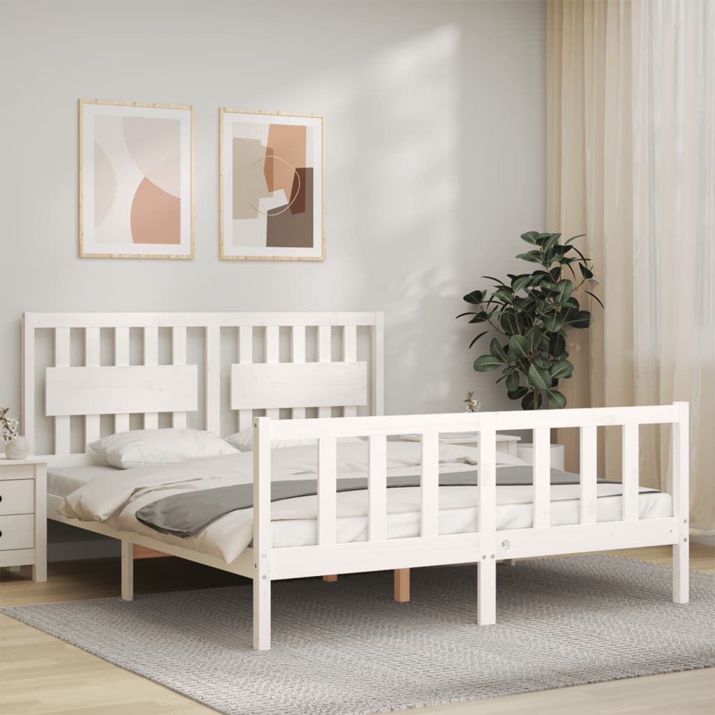 Cadre de lit sans matelas blanc bois de pin massif - XIOS