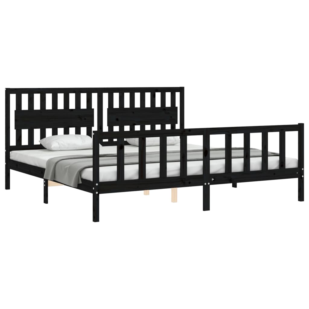 Cadre de lit sans matelas noir 200x200 cm bois massif de pin - XIOS