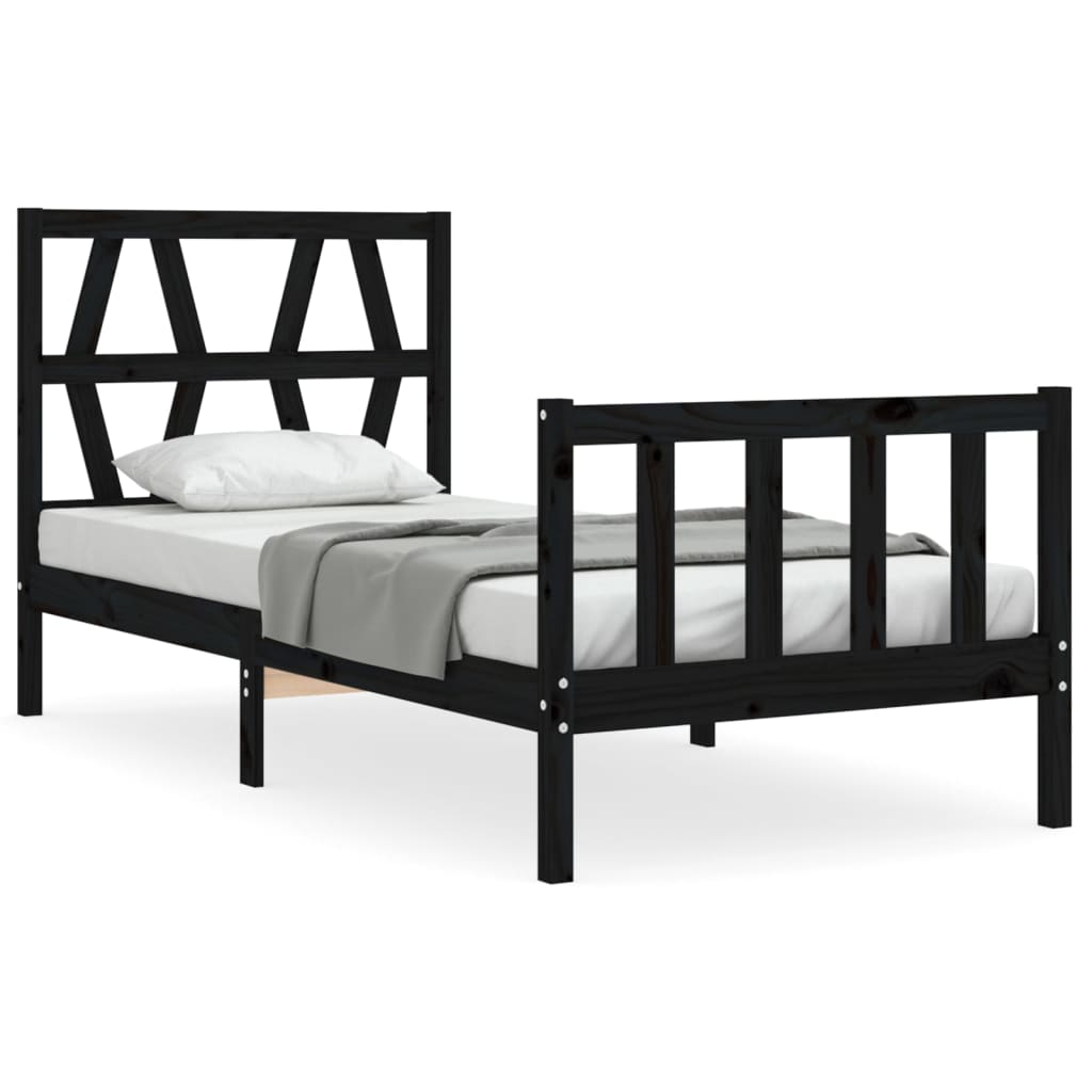 Cadre de lit sans matelas noir bois de pin massif - XIOS