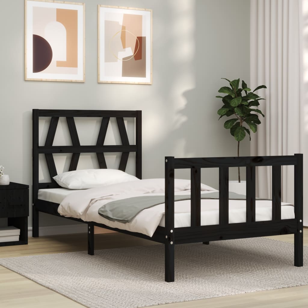 Cadre de lit sans matelas noir bois de pin massif - XIOS