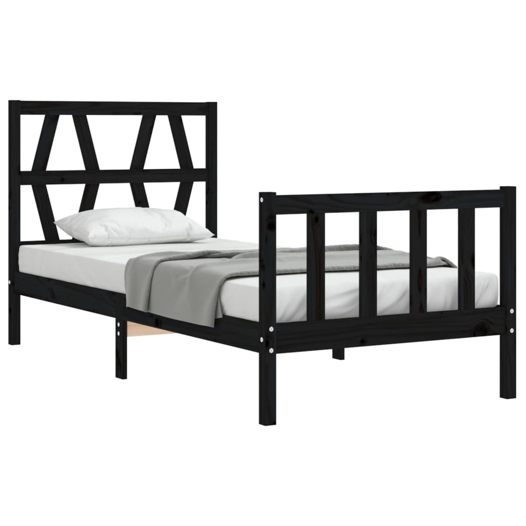 Cadre de lit sans matelas noir bois de pin massif - XIOS