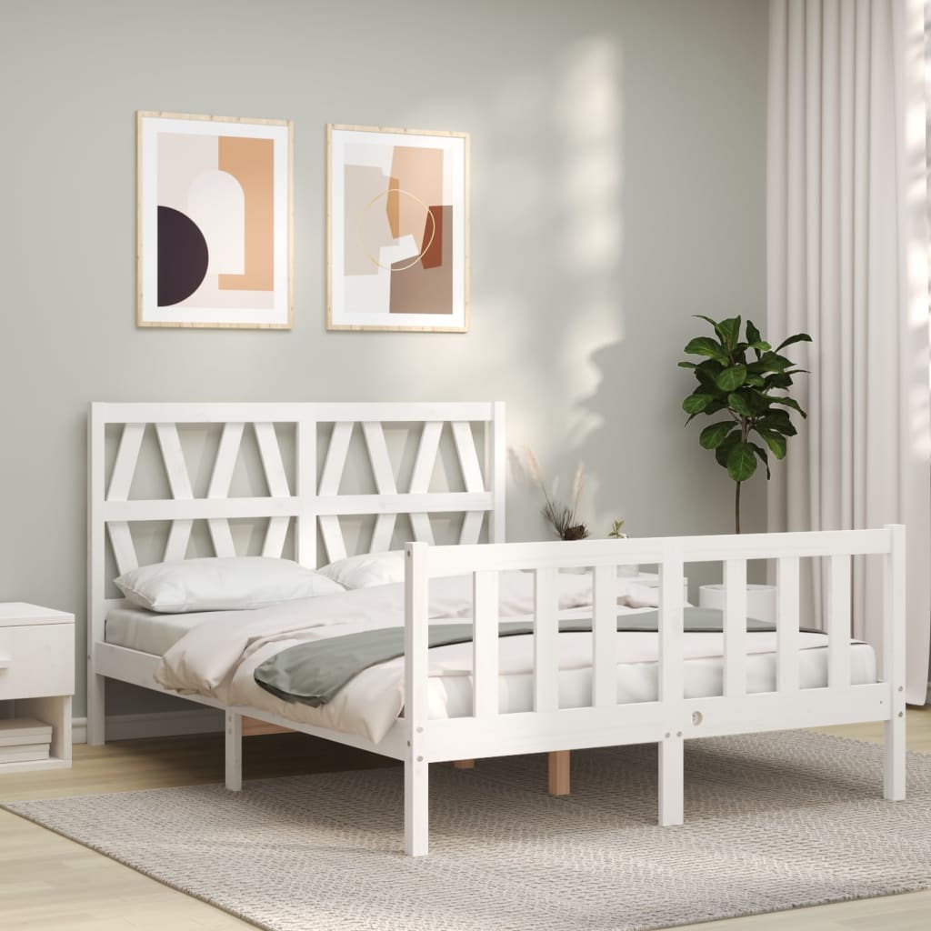 Cadre de lit sans matelas blanc bois de pin massif - XIOS