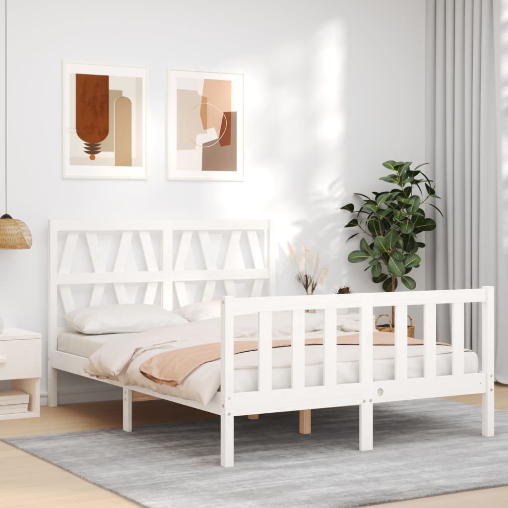 Cadre de lit sans matelas blanc bois de pin massif - XIOS