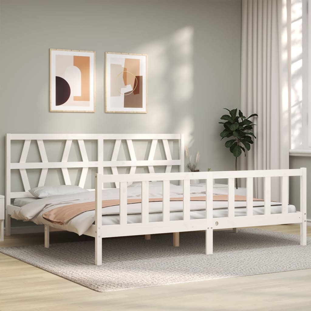 Cadre de lit sans matelas blanc 200x200 cm bois massif de pin - XIOS