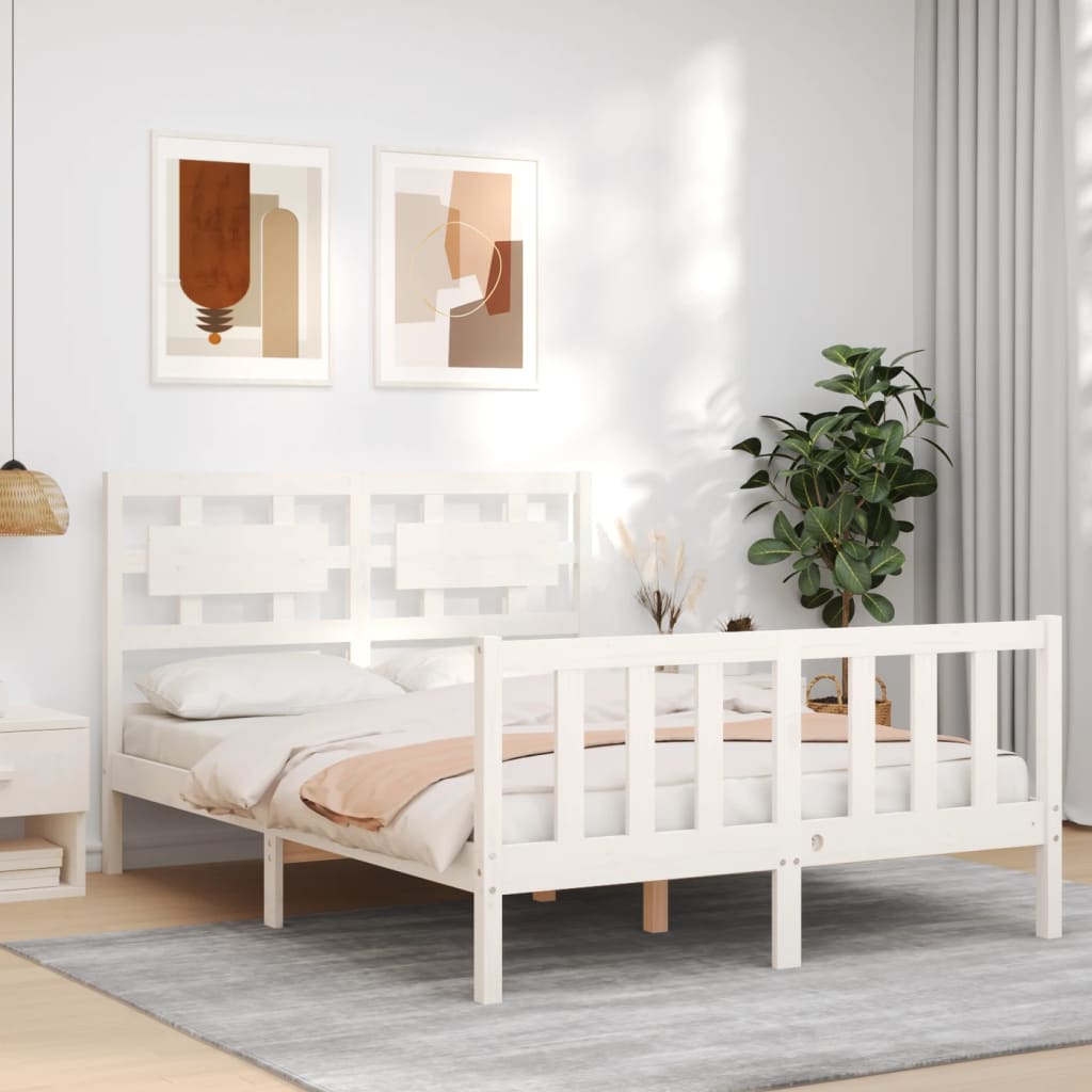 Cadre de lit sans matelas blanc bois de pin massif - XIOS