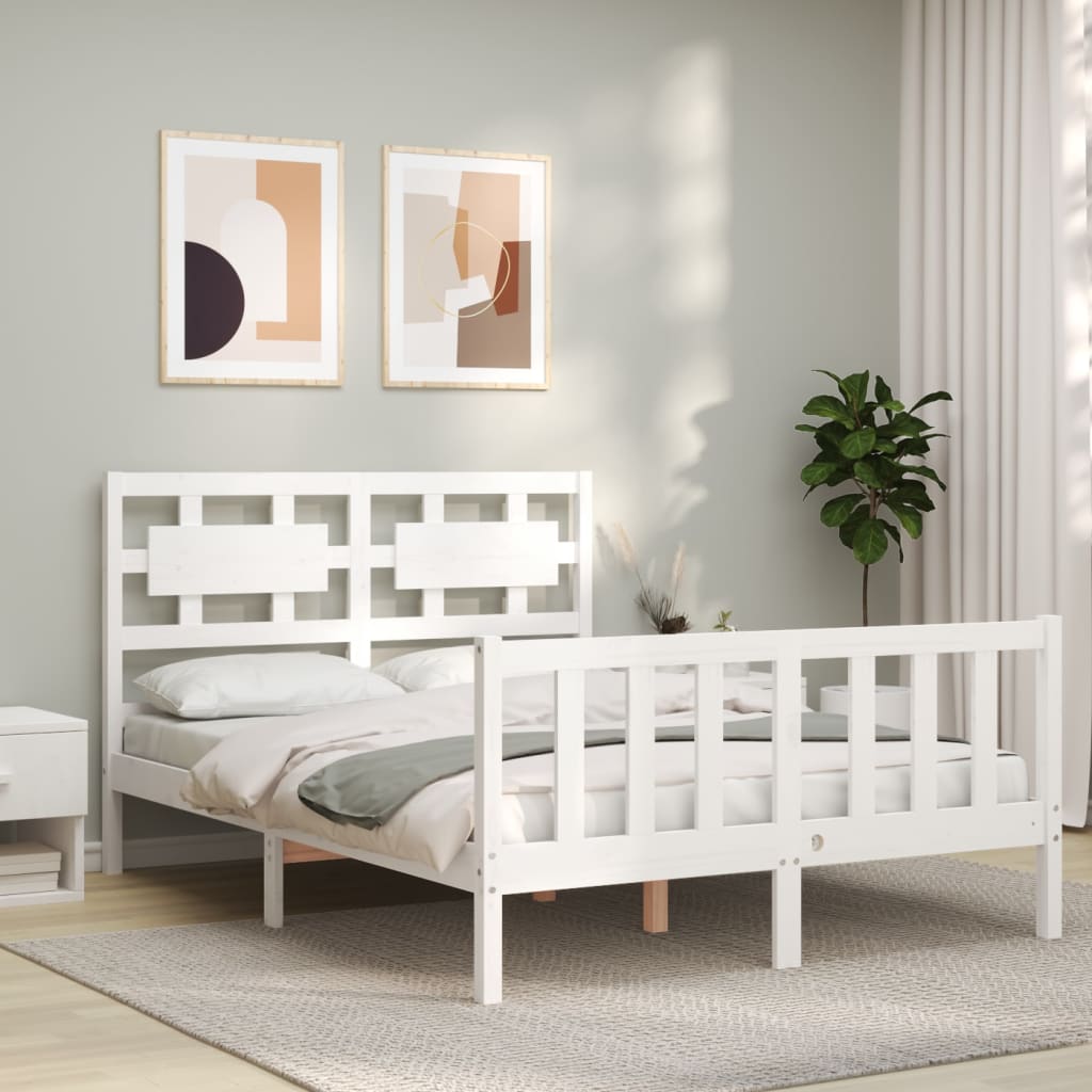 Cadre de lit sans matelas blanc bois de pin massif - XIOS