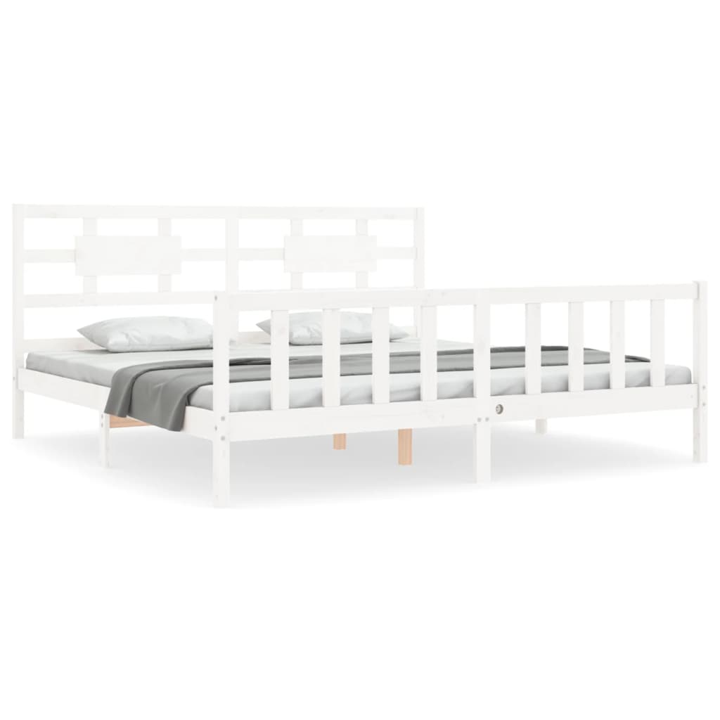Cadre de lit sans matelas blanc 200x200 cm bois massif de pin - XIOS