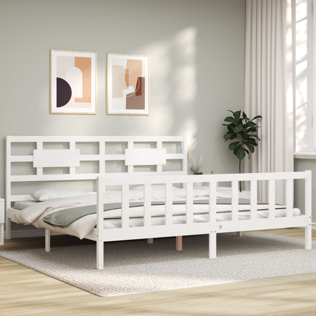 Cadre de lit sans matelas blanc 200x200 cm bois massif de pin - XIOS