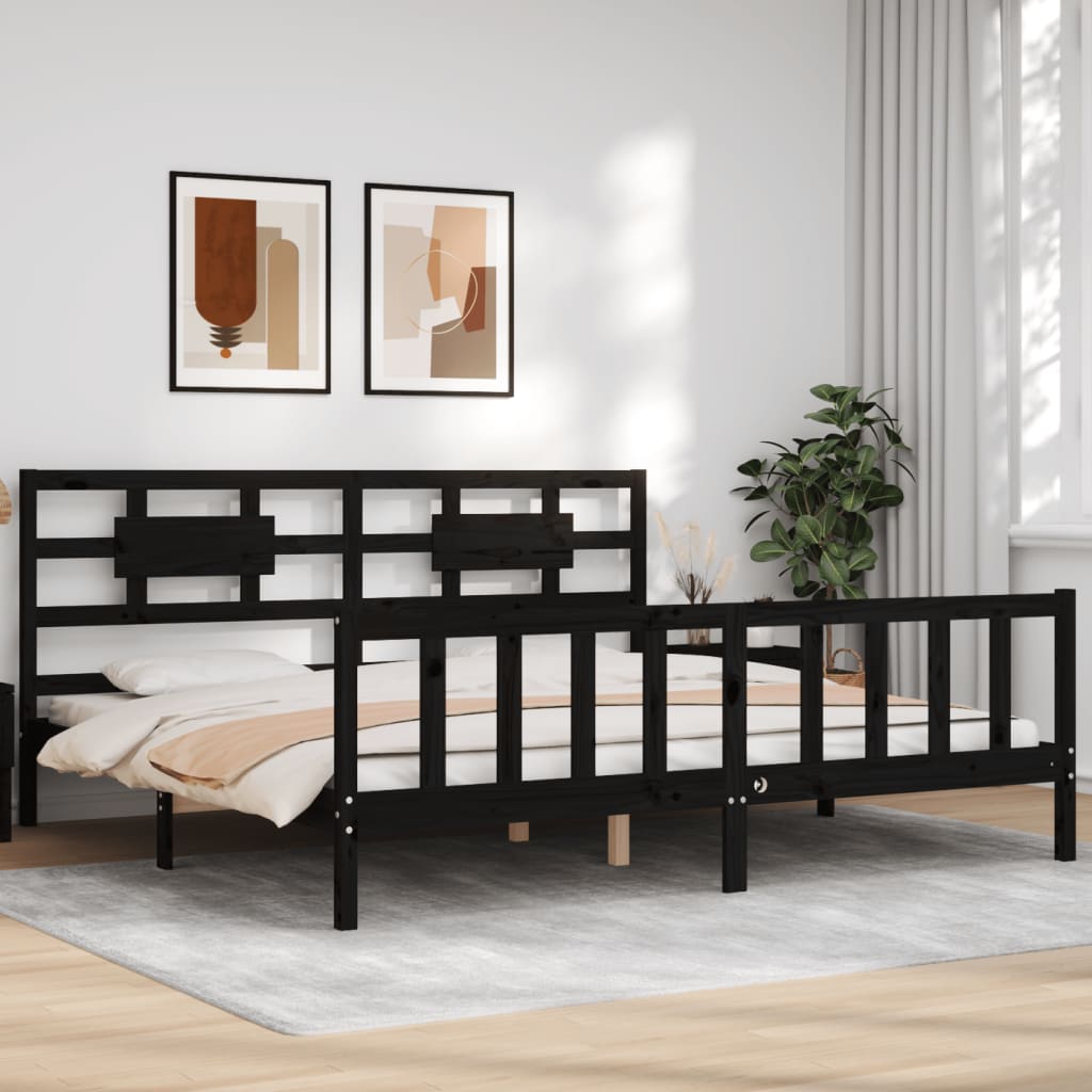 Cadre de lit sans matelas noir 200x200 cm bois massif de pin - XIOS