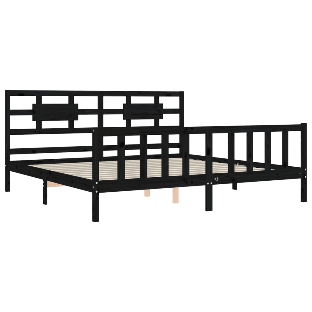 Cadre de lit sans matelas noir 200x200 cm bois massif de pin - XIOS