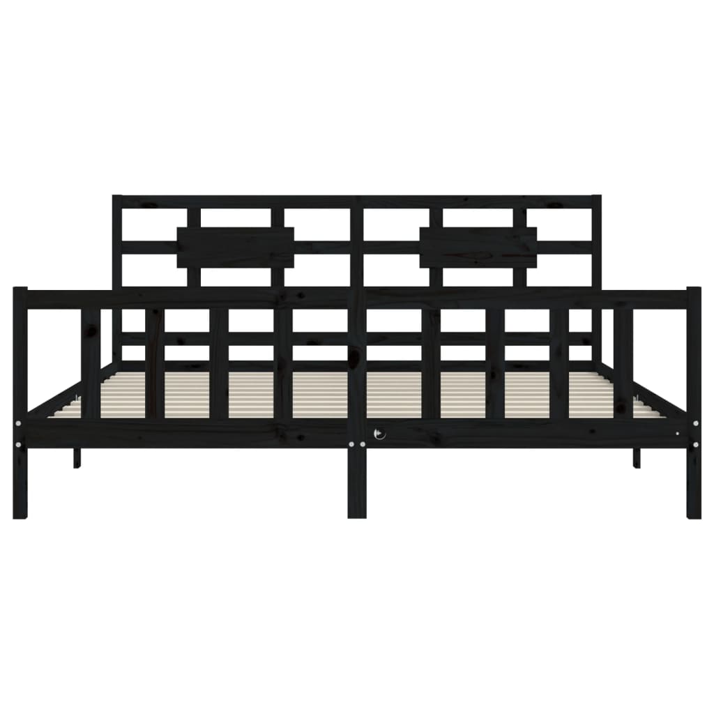 Cadre de lit sans matelas noir 200x200 cm bois massif de pin - XIOS
