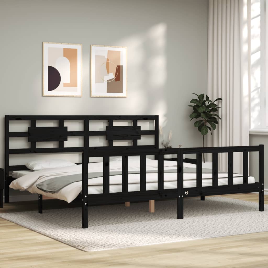 Cadre de lit sans matelas noir 200x200 cm bois massif de pin - XIOS