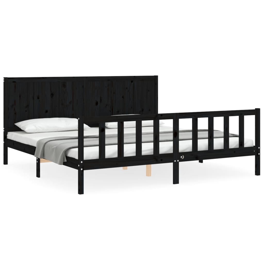Cadre de lit sans matelas noir 200x200 cm bois massif de pin - XIOS
