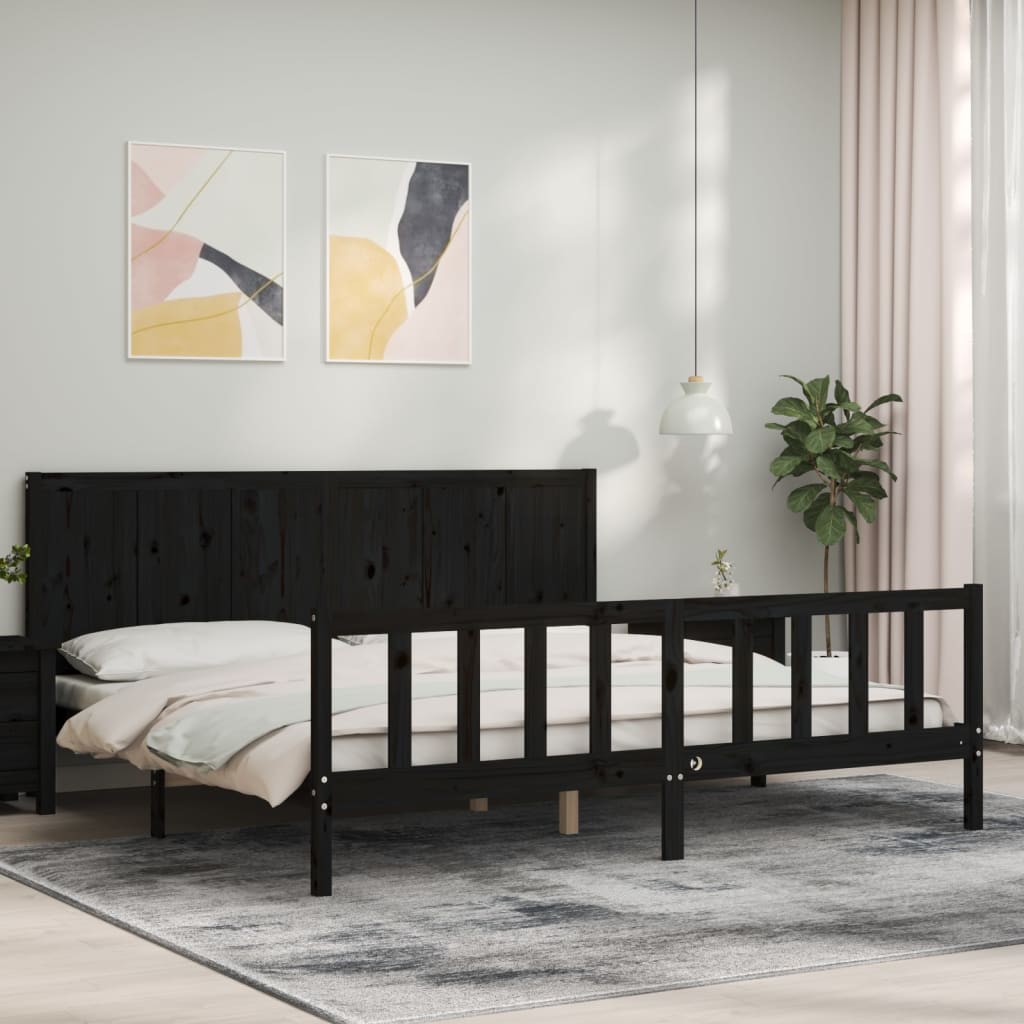 Cadre de lit sans matelas noir 200x200 cm bois massif de pin - XIOS