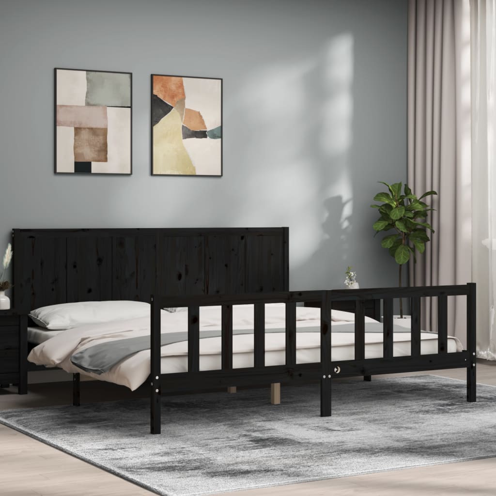 Cadre de lit sans matelas noir 200x200 cm bois massif de pin - XIOS