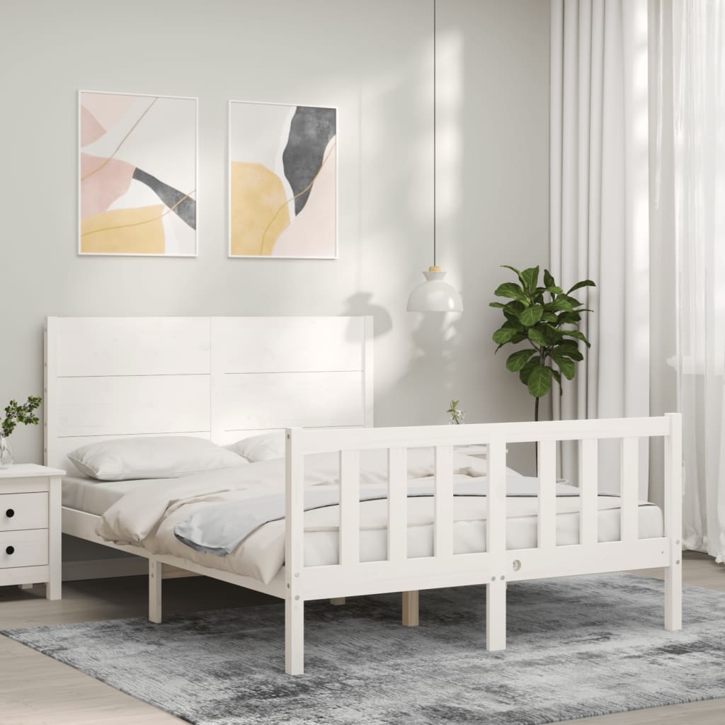 Cadre de lit sans matelas blanc 140x200 cm bois de pin massif - XIOS