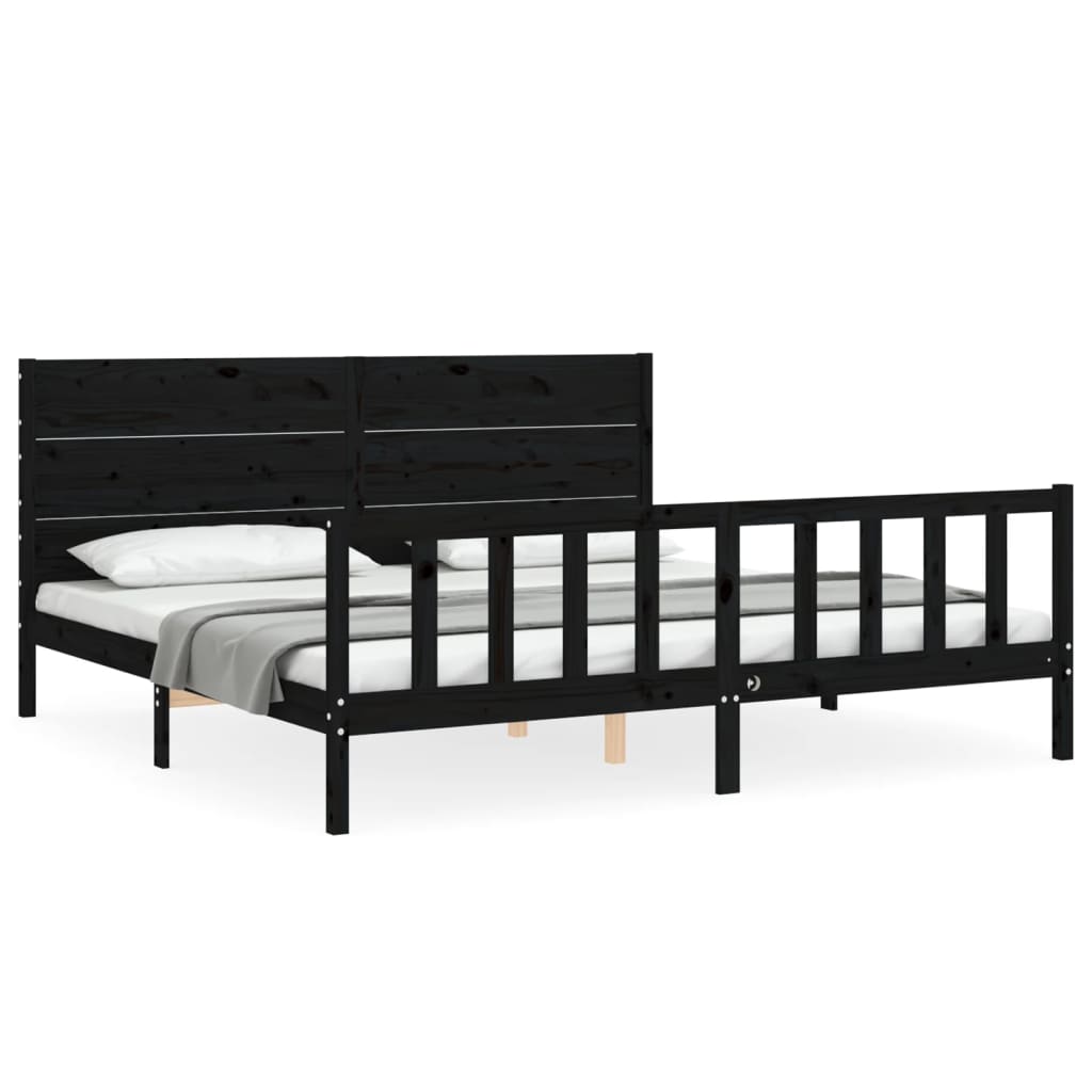 Cadre de lit sans matelas noir 200x200 cm bois massif de pin - XIOS