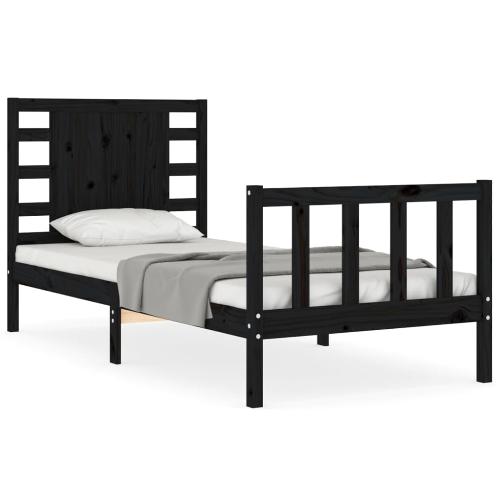 Cadre de lit sans matelas noir bois de pin massif - XIOS