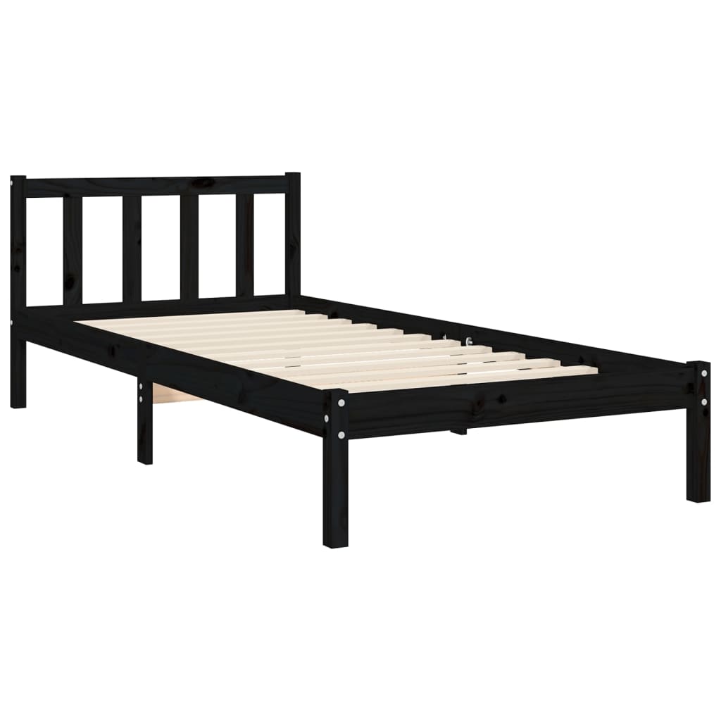 Cadre de lit sans matelas noir bois de pin massif - XIOS