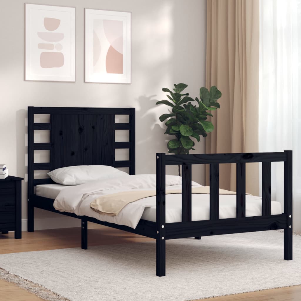 Cadre de lit sans matelas noir bois de pin massif - XIOS