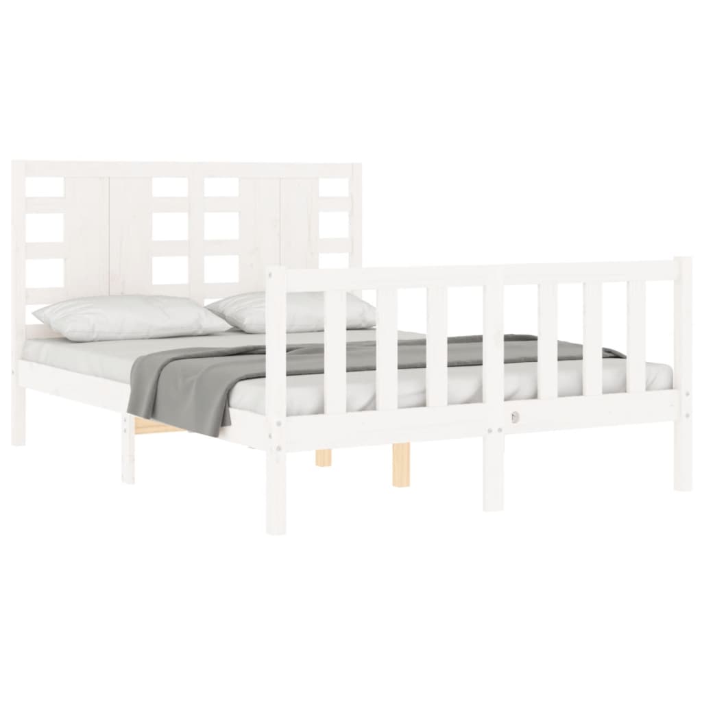 Cadre de lit sans matelas blanc bois de pin massif - XIOS