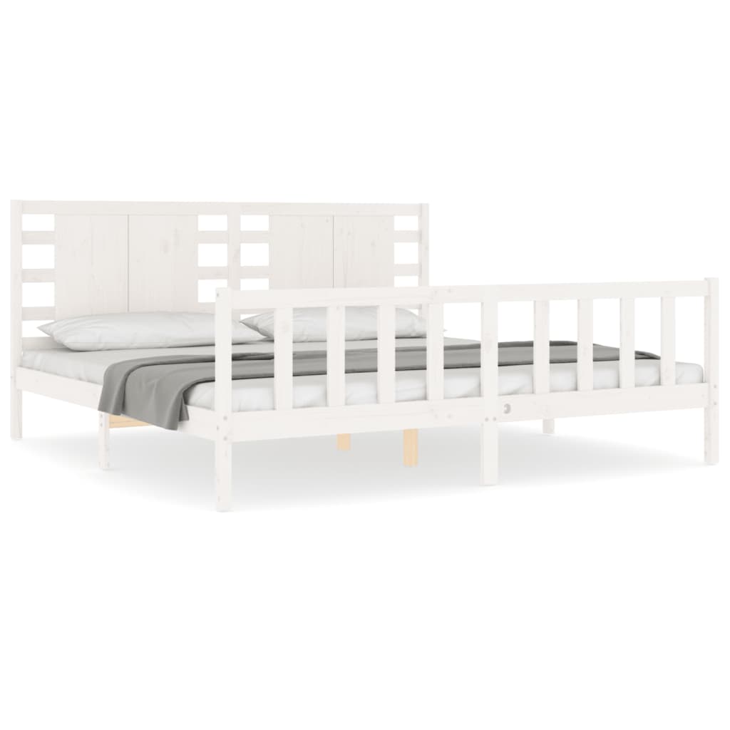 Cadre de lit sans matelas blanc 200x200 cm bois massif de pin - XIOS