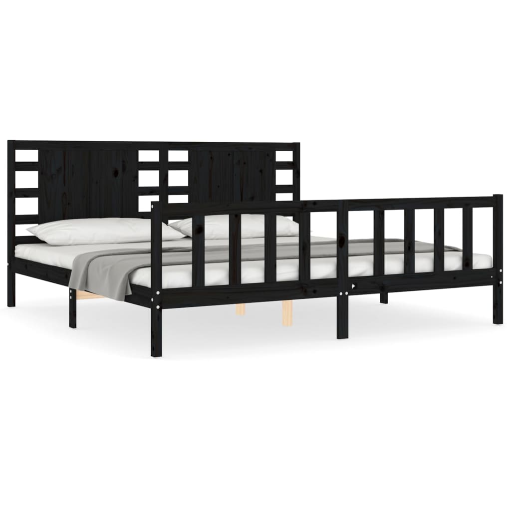 Cadre de lit sans matelas noir 200x200 cm bois massif de pin - XIOS