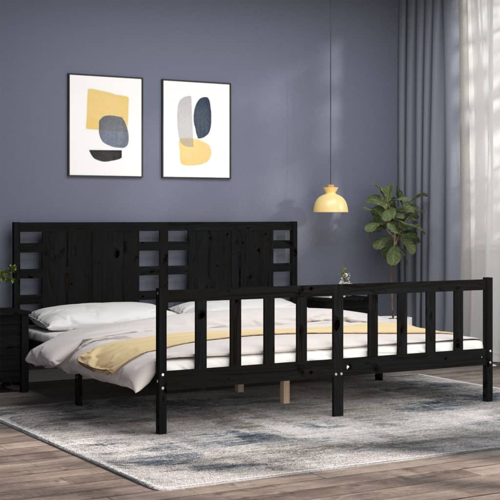 Cadre de lit sans matelas noir 200x200 cm bois massif de pin - XIOS