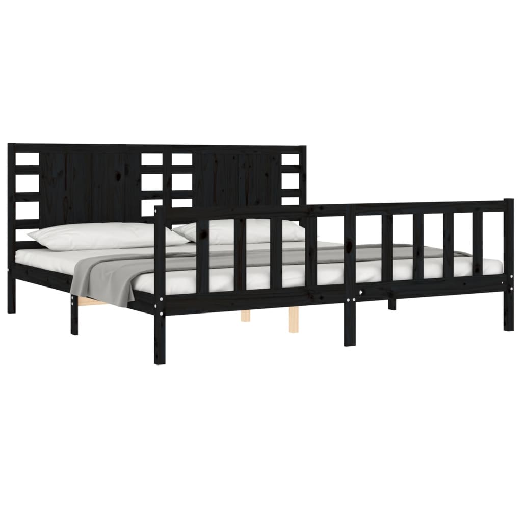 Cadre de lit sans matelas noir 200x200 cm bois massif de pin - XIOS