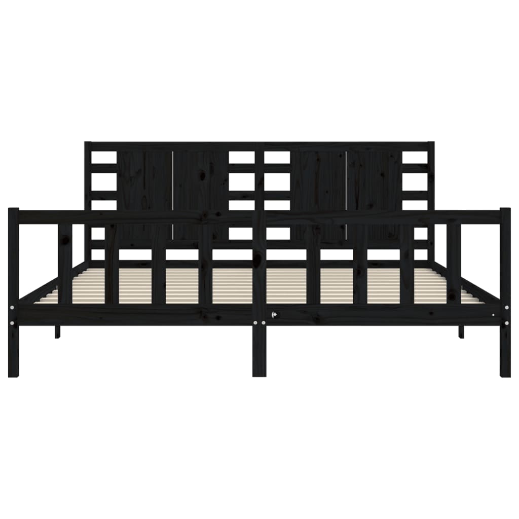 Cadre de lit sans matelas noir 200x200 cm bois massif de pin - XIOS