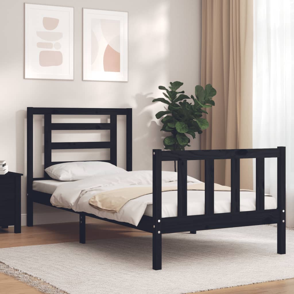 Cadre de lit sans matelas noir bois de pin massif - XIOS