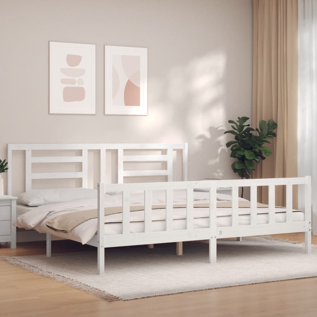 Cadre de lit sans matelas blanc bois massif de pin - XIOS