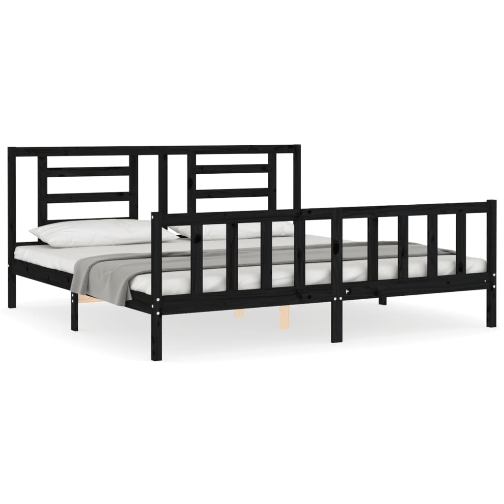 Cadre de lit sans matelas noir 200x200 cm bois massif de pin - XIOS