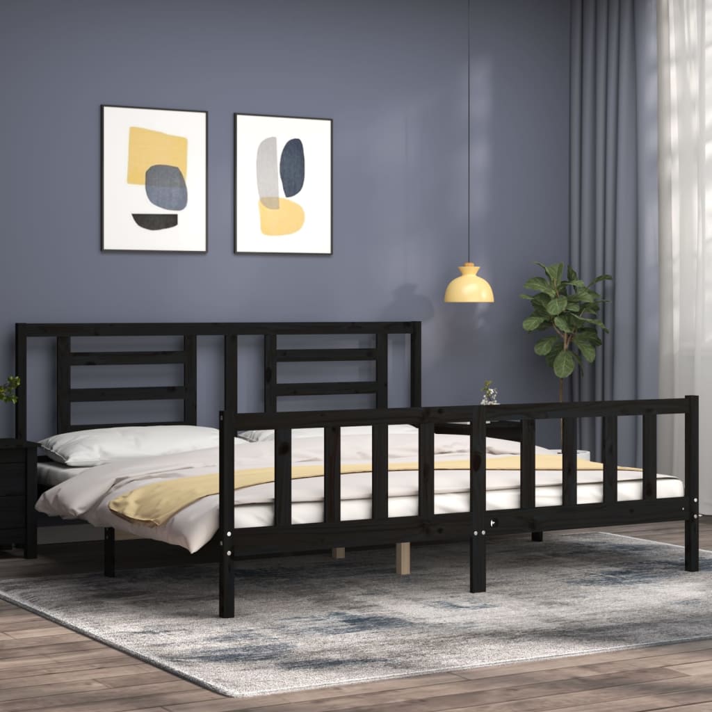 Cadre de lit sans matelas noir 200x200 cm bois massif de pin - XIOS