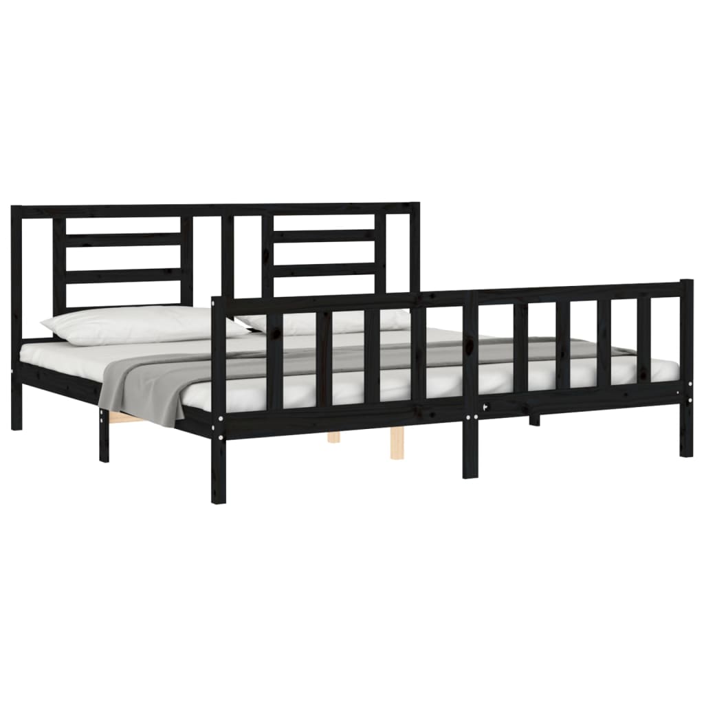 Cadre de lit sans matelas noir 200x200 cm bois massif de pin - XIOS